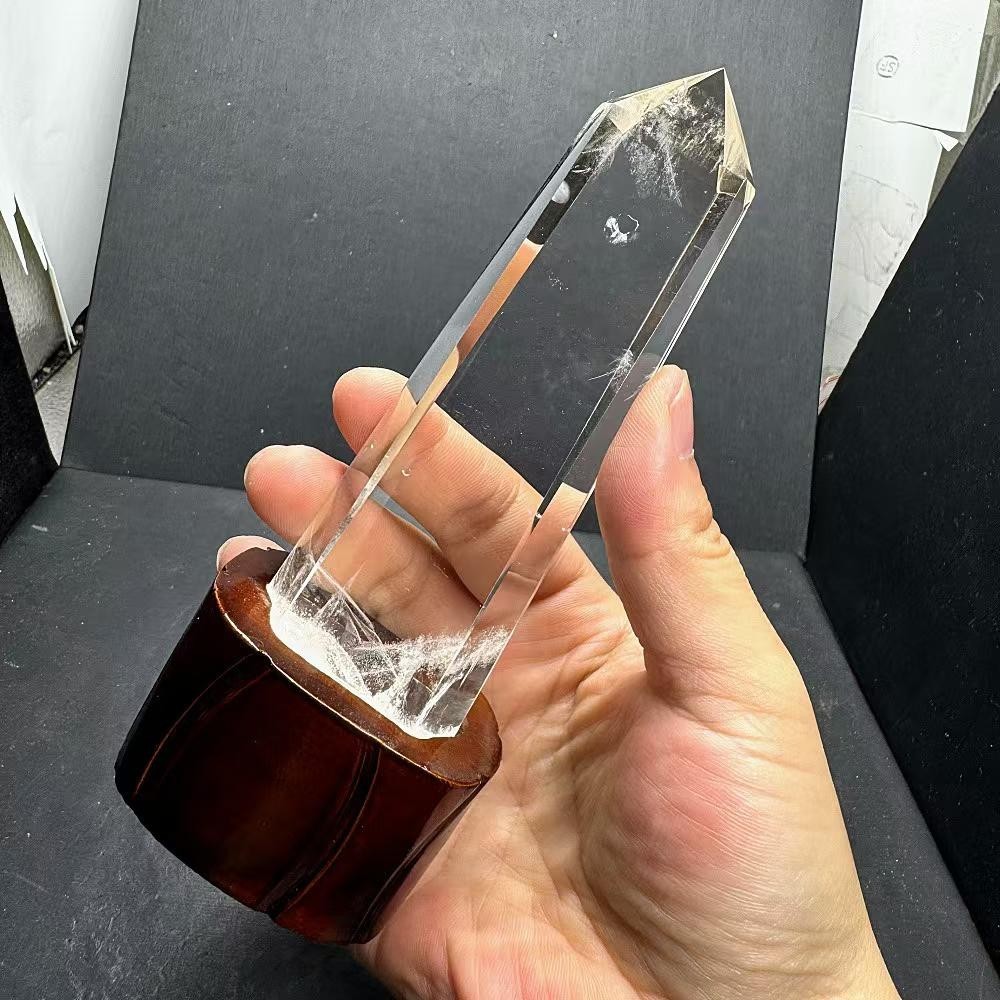 230g Natural White Quartz Obelisk Crystal Energy Tower Reiki Healing+Stand