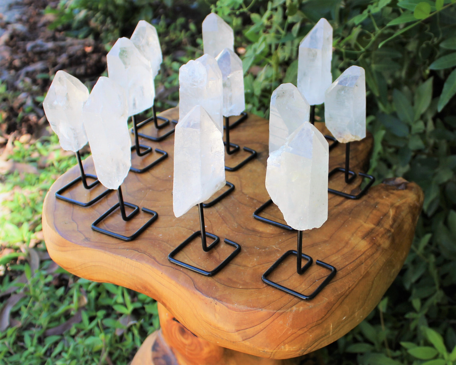Clear Quartz Point On Metal Stand, Clear Quartz Min Pin (Clear Quartz Crystal)