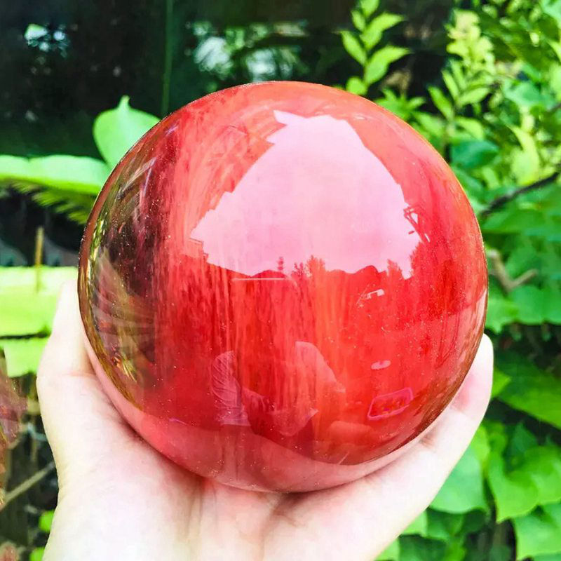 2LB Big Natural Red Smelting Quartz Crystal Sphere Healing Energy Ball W/ Stand