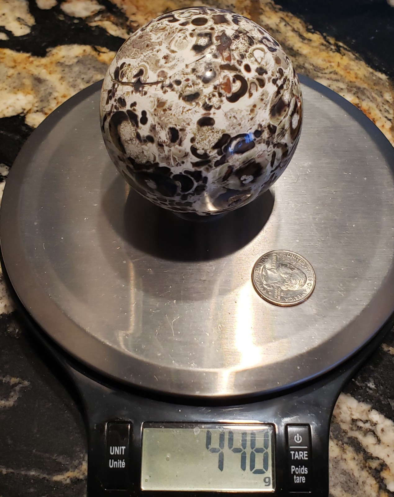 2.8″ Money Agate UV Crystal Druzy Sphere Orb Ball, 448g or 1 lb