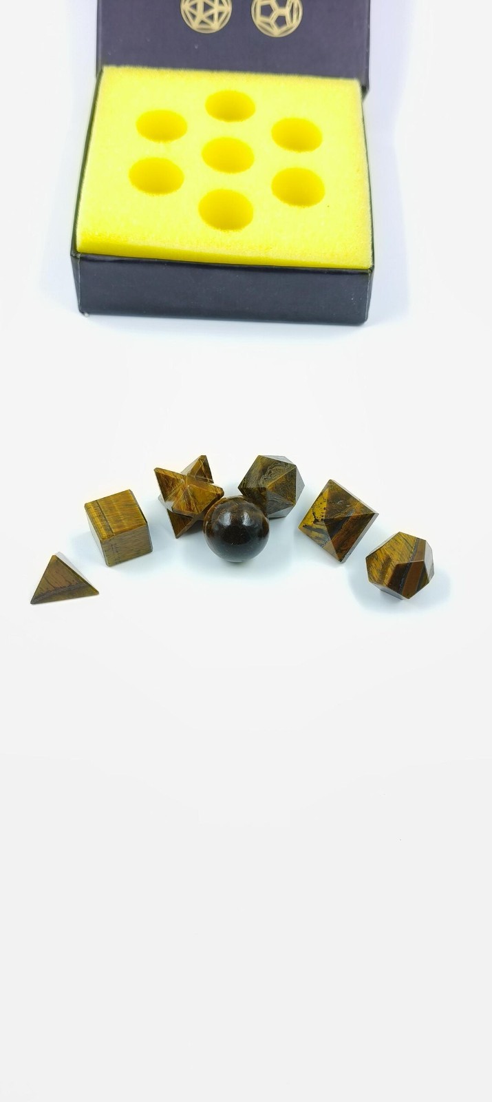 Tiger Eye Sacred Geometry Crystal Set 7 Piece Gemstone Kit with Gift Box