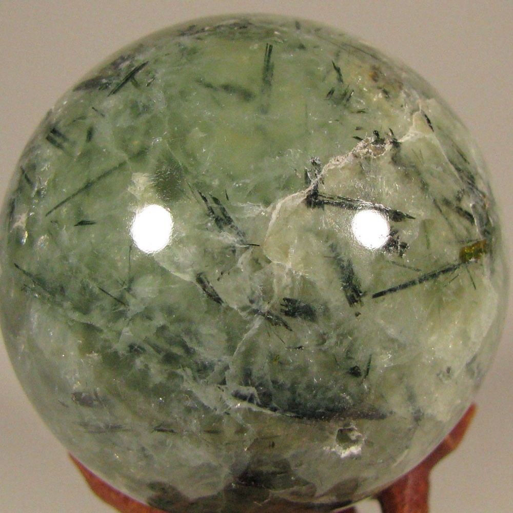 2.1″ Green PREHNITE w/ TOURMALINE, EPIDOTE Sphere w/ Stand – Australia – 53mm