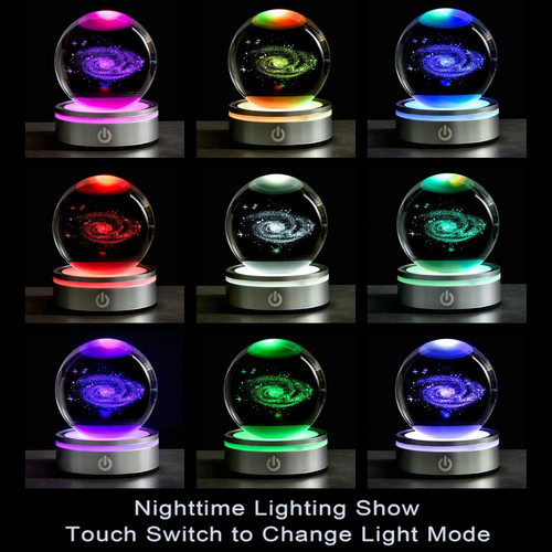 3D Galaxy Crystal Ball with LED Stand, 80mm Glass Sphere Decorative milky way