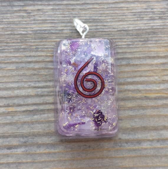 ORGONE AMETHYST GEMSTONE RECTANGLE PENDANT ORGONITE (ONE)