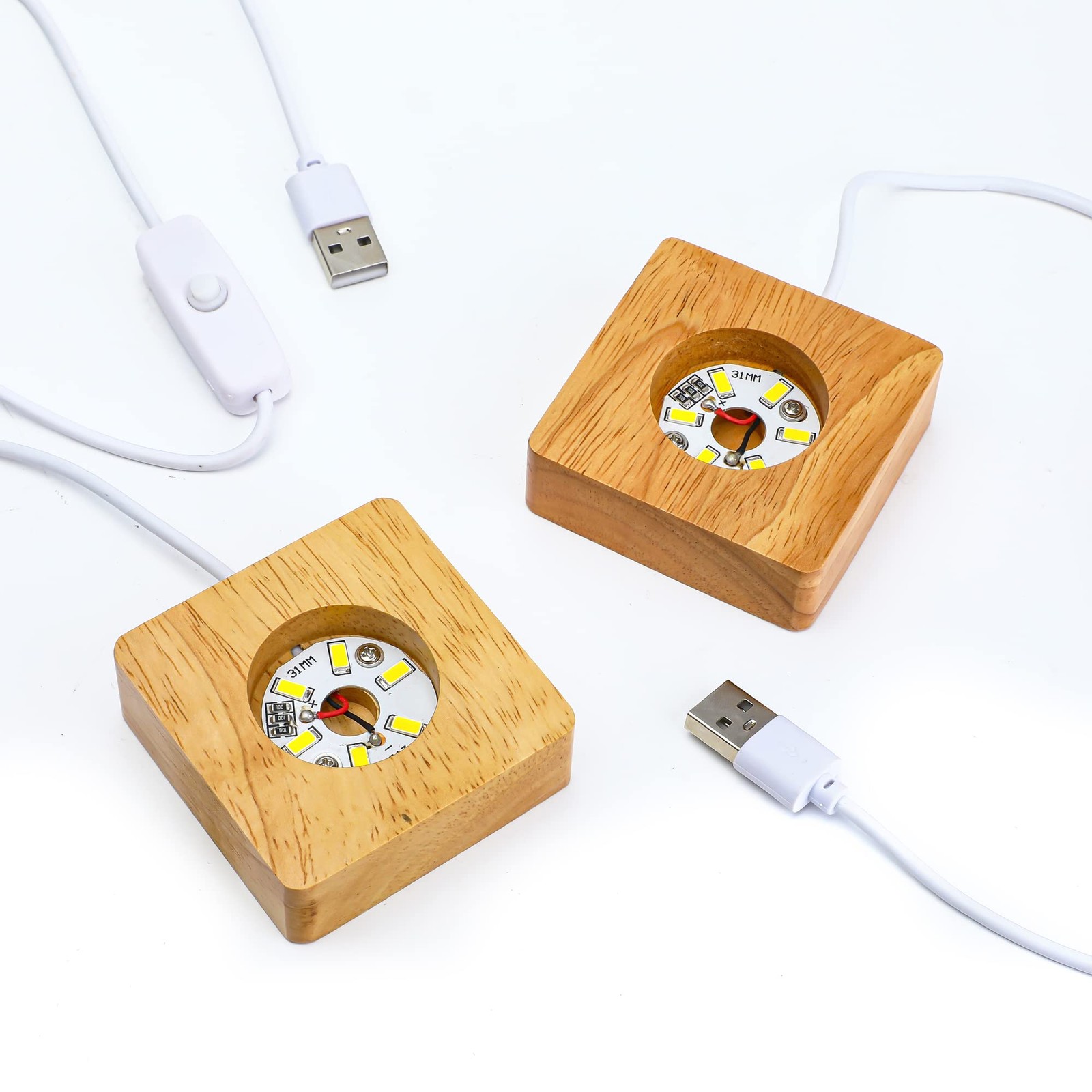 Wooden LED Light Base for Acrylic Resin Crystal Glass Art Lighted Display Stand