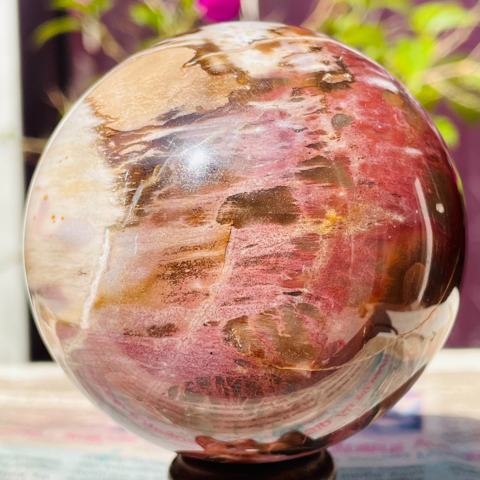 488g Natural Red Petrified Wood Crystal Ball Fossil Polished Sphere Specimen