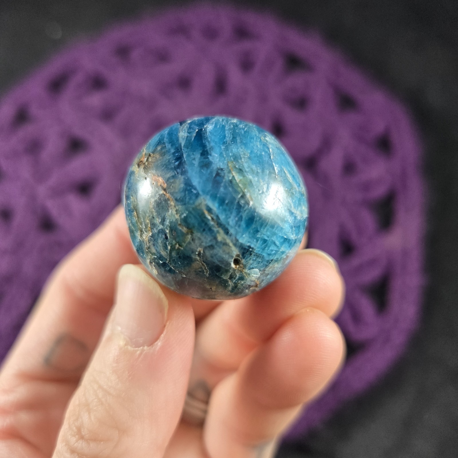 Blue Apatite Sphere 28mm Crystal Ball Stone Polished Marble