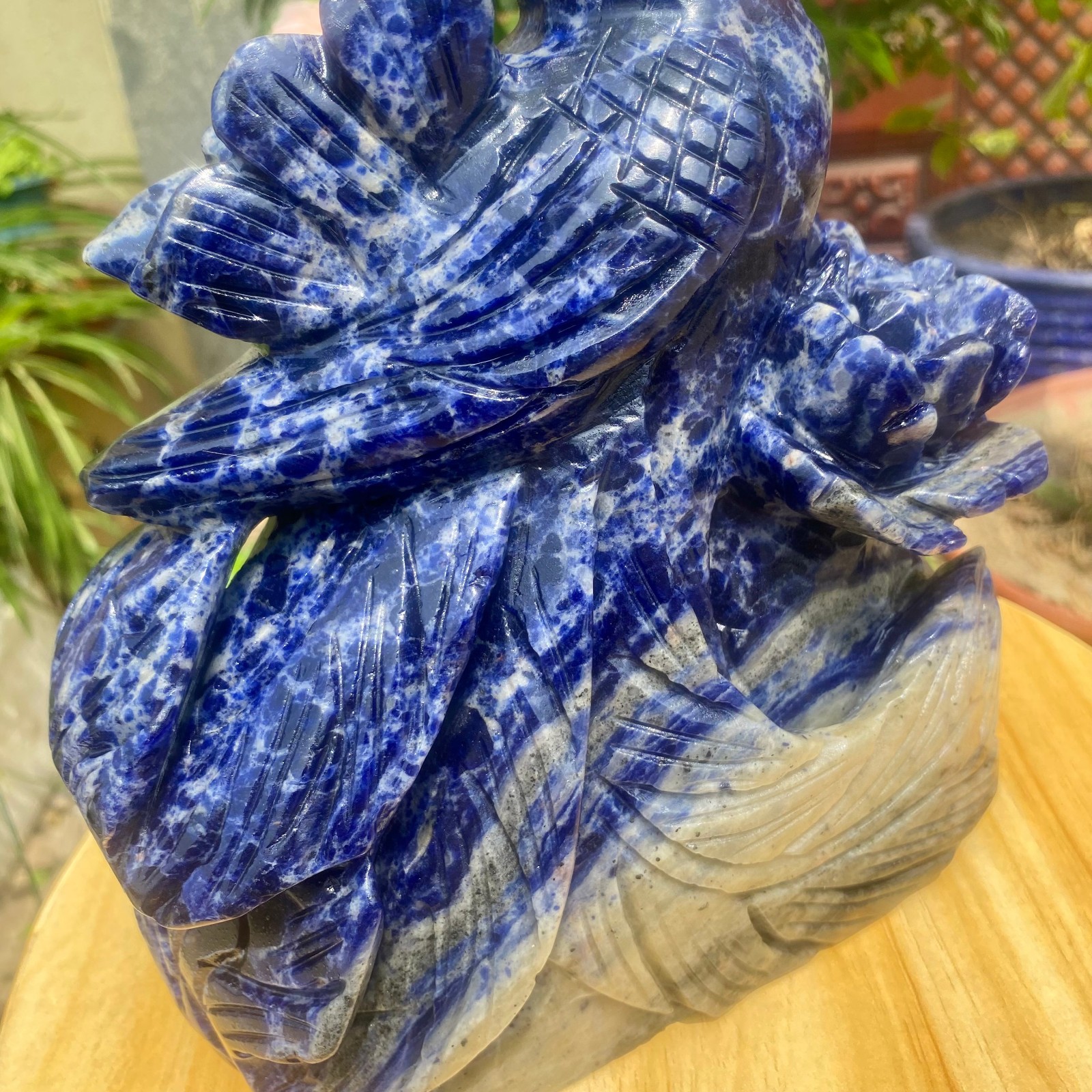 6.17LB Natural Blue Vein Stone Phoenix Carving, Home Decoration