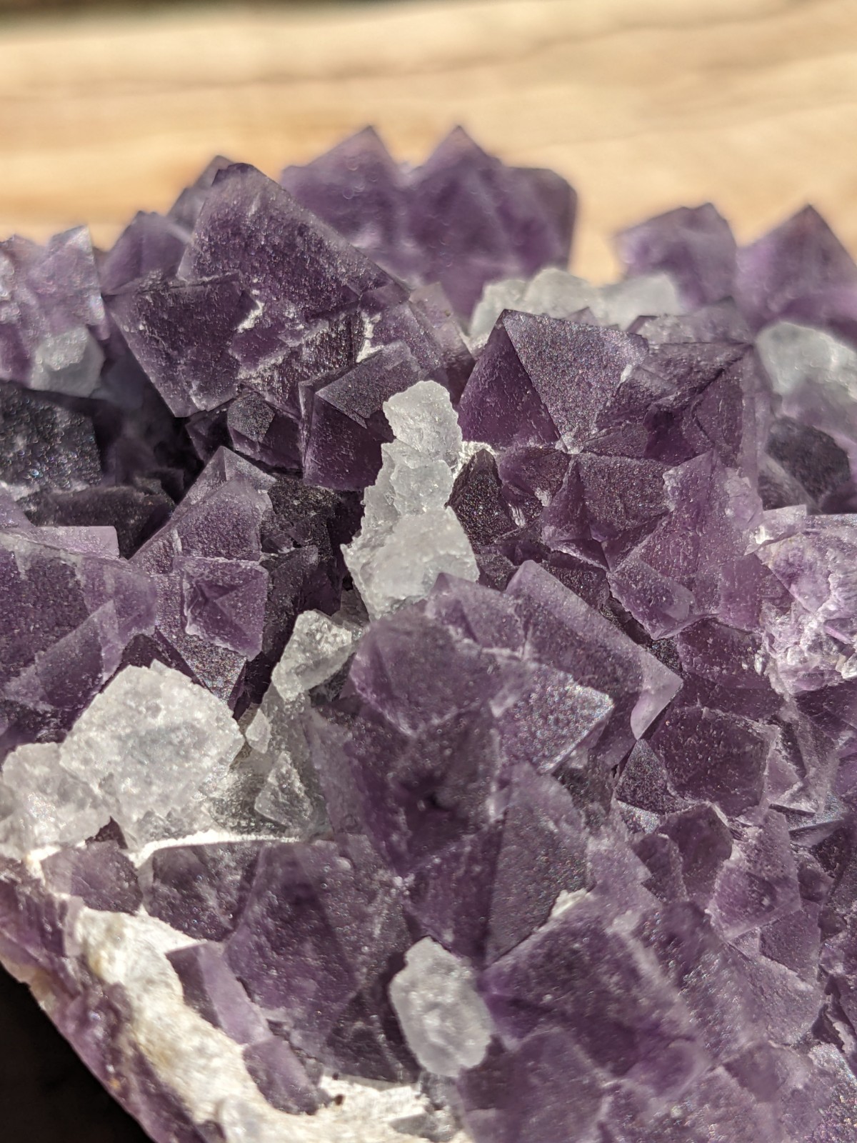 Purple Octahedral Fluorite W/ Light Blue Crystals From De’an Mine Jiangxi China