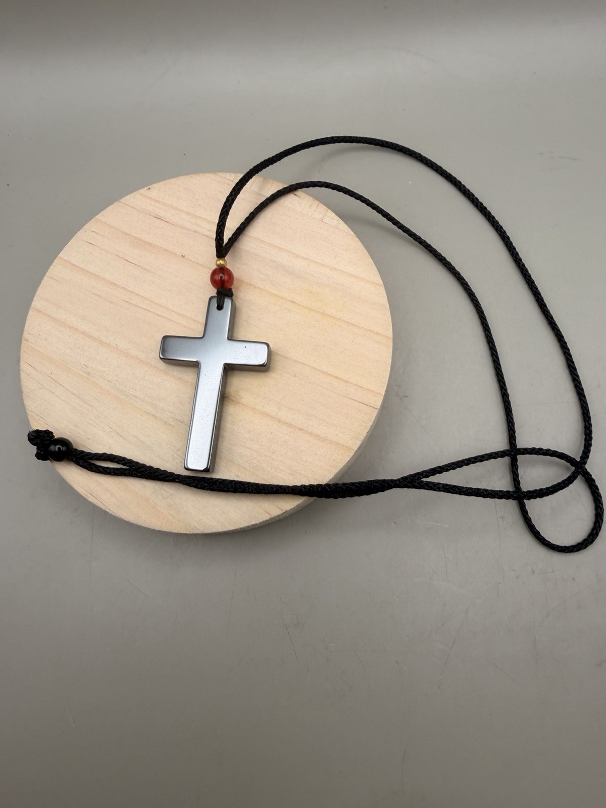Simple Hematite Cross Cord Necklace Unisex And Adjustable Reiki Chakra Energy