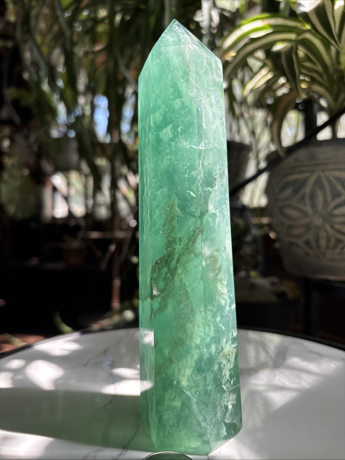 7.75″ Deep Opaque Green Fluorite Tower 726g