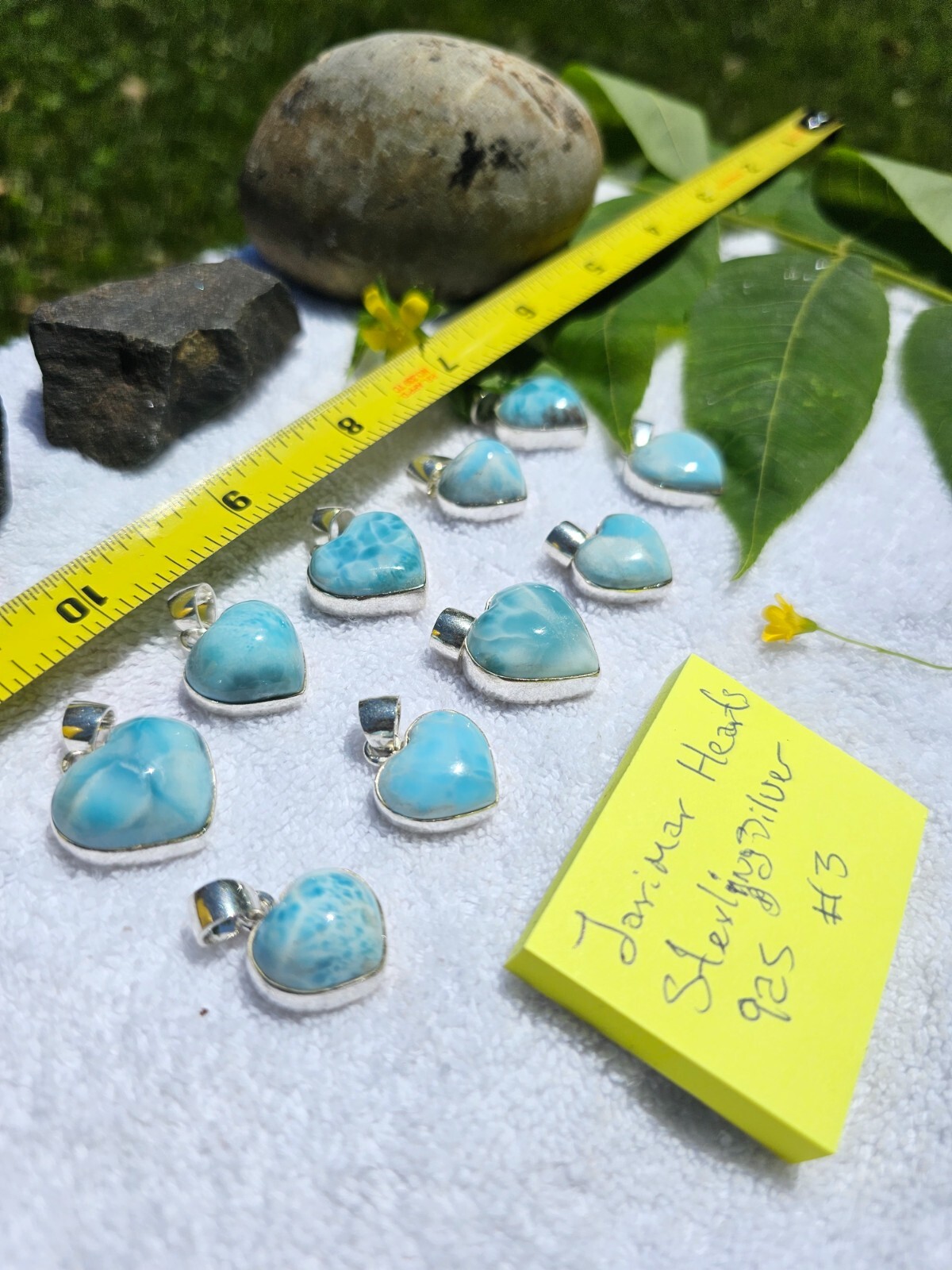 Lot of Larimar and Silver hearts cabochons, atlantis stone, larimar blue sky