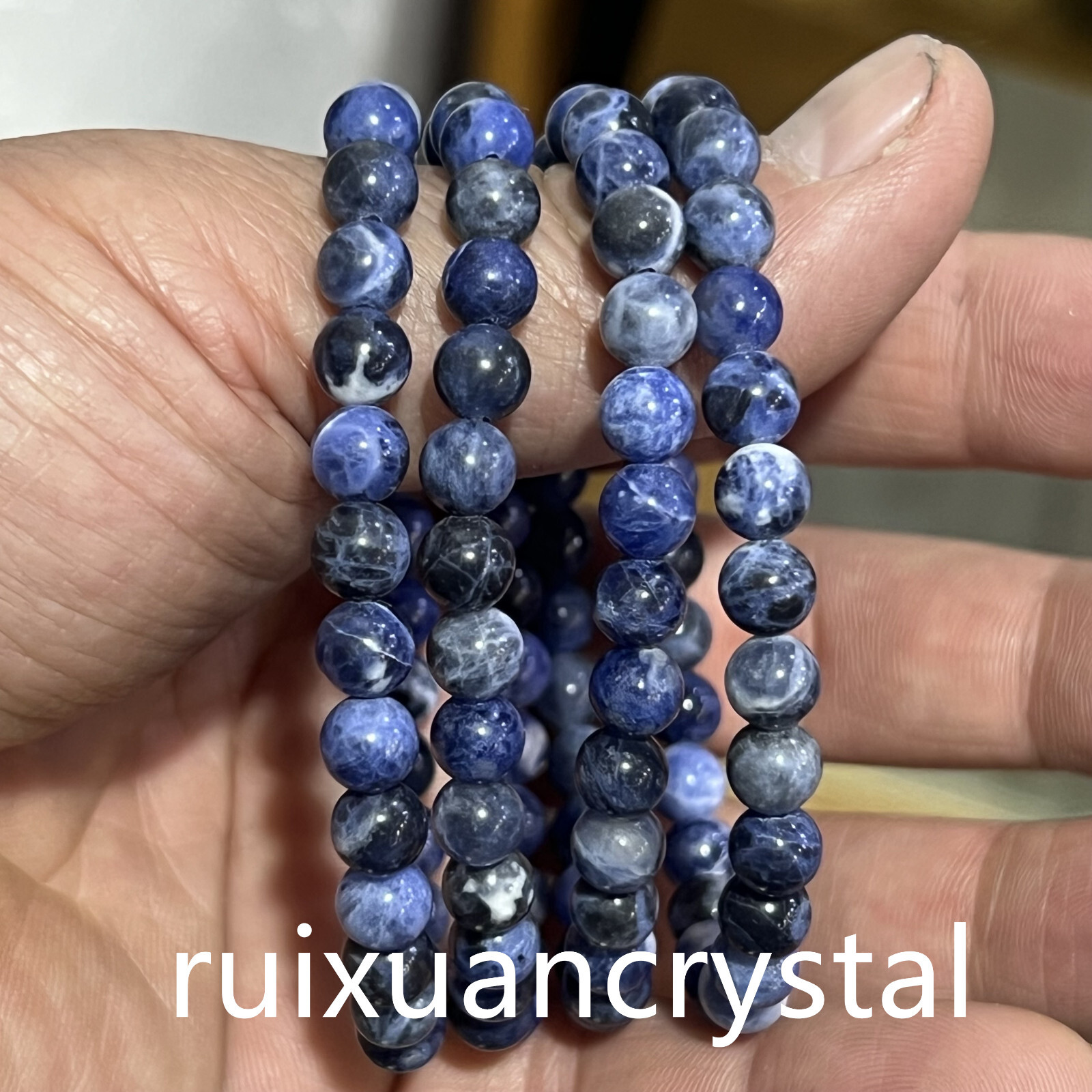 Wholesale Lot 6pcs Natural Blue-vein stone 6 mm 7.5″Crystal Stretch Bracelet