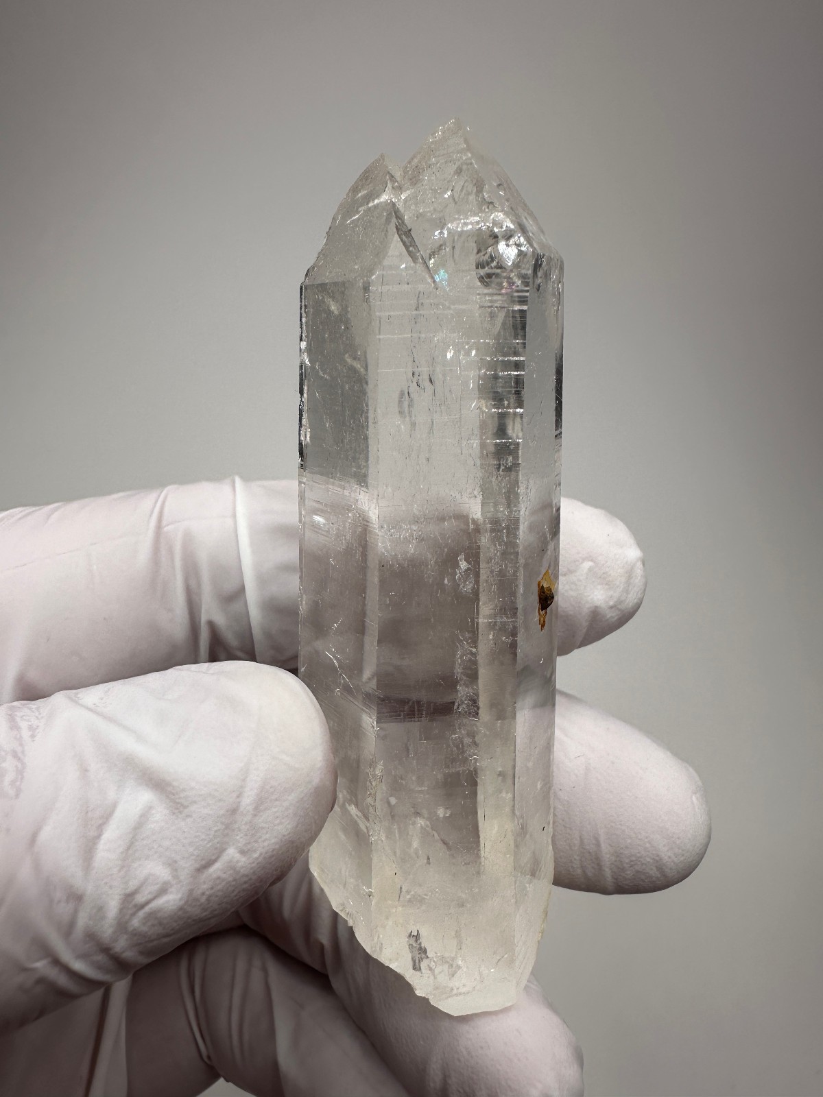 Optical Clear Colombian Lemurian Quartz Crystal Tantric Twin Point