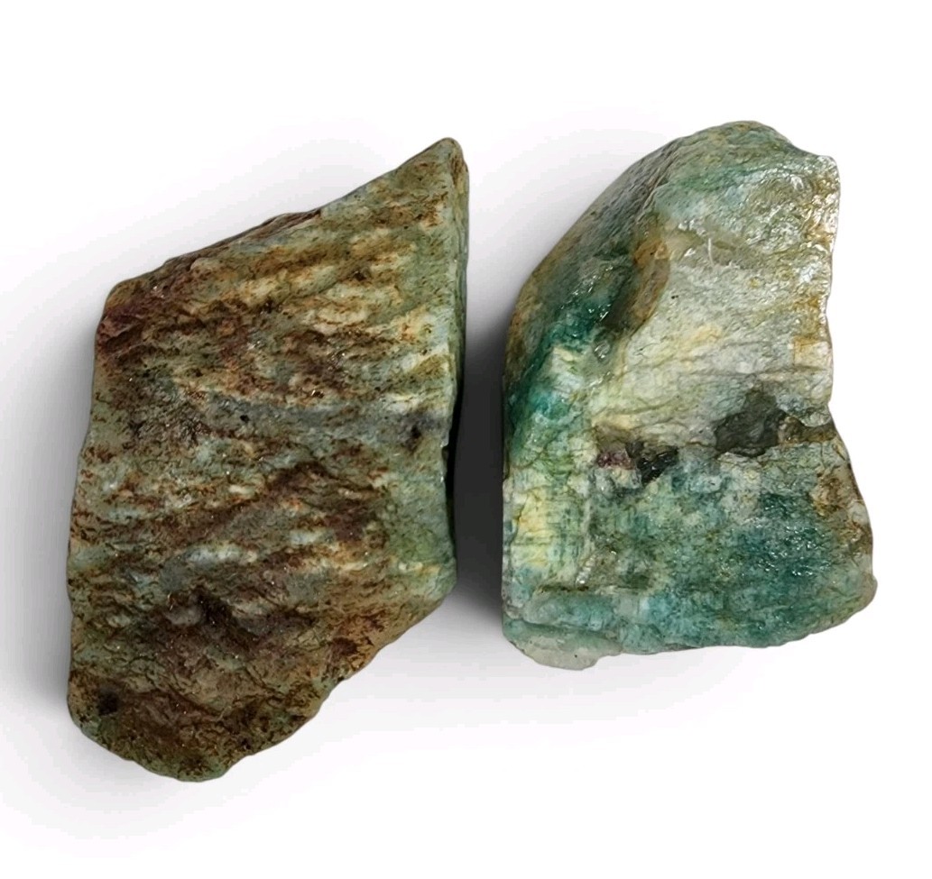 Amazonite Crystal in Quartz Rough Stones 92.3 grams Brazil 2 Piece Lot