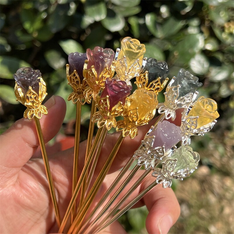 5pcs Natural Fluorite Rose flower skull Quartz Crystal Skull Reiki Healing Gem