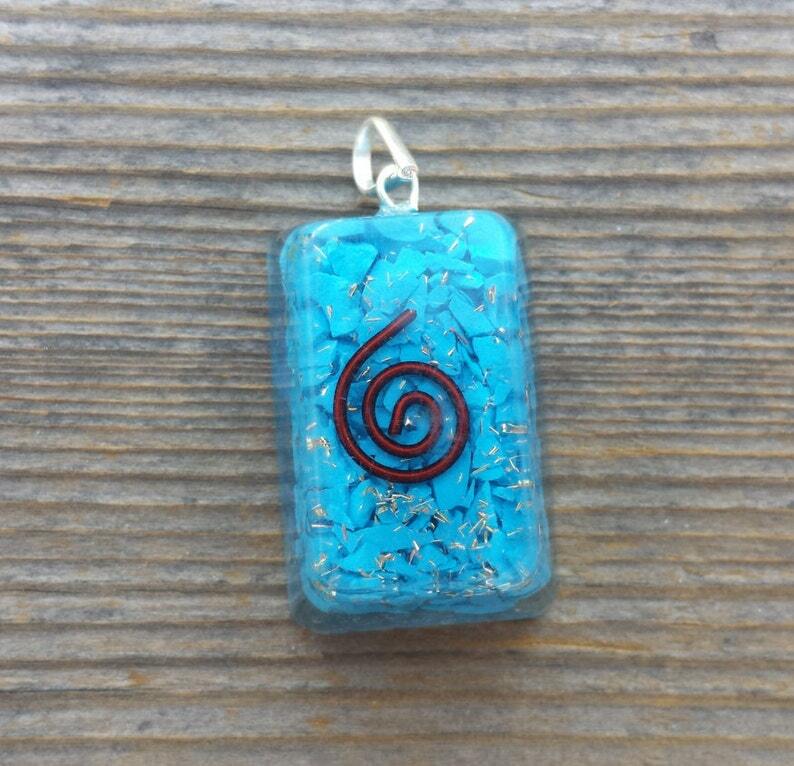 ORGONE TURQUOISE GEMSTONE RECTANGLE PENDANT ORGONITE (ONE)