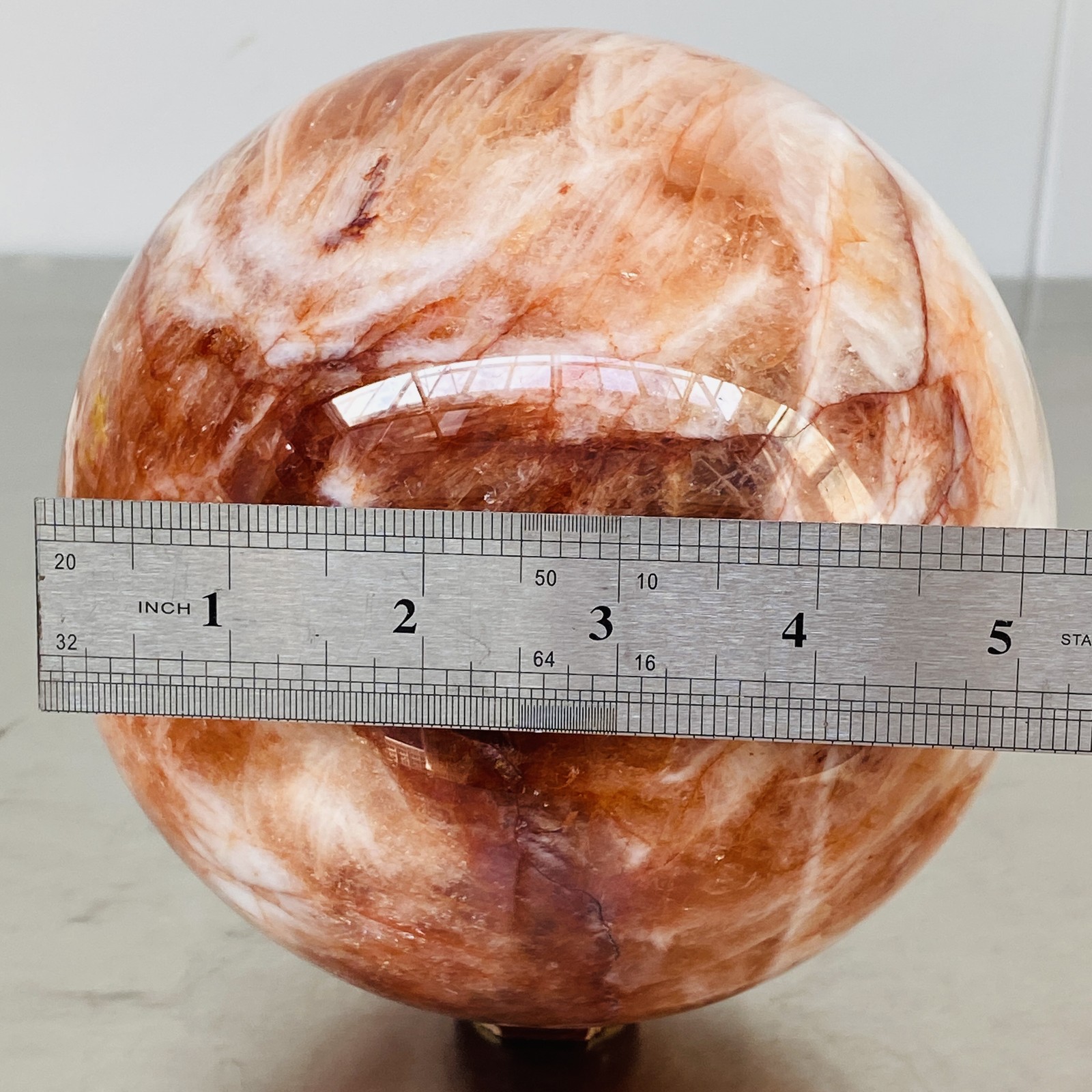 Natural Red Glue Flower Quartz Sphere Crystal Ball Healing 5460G
