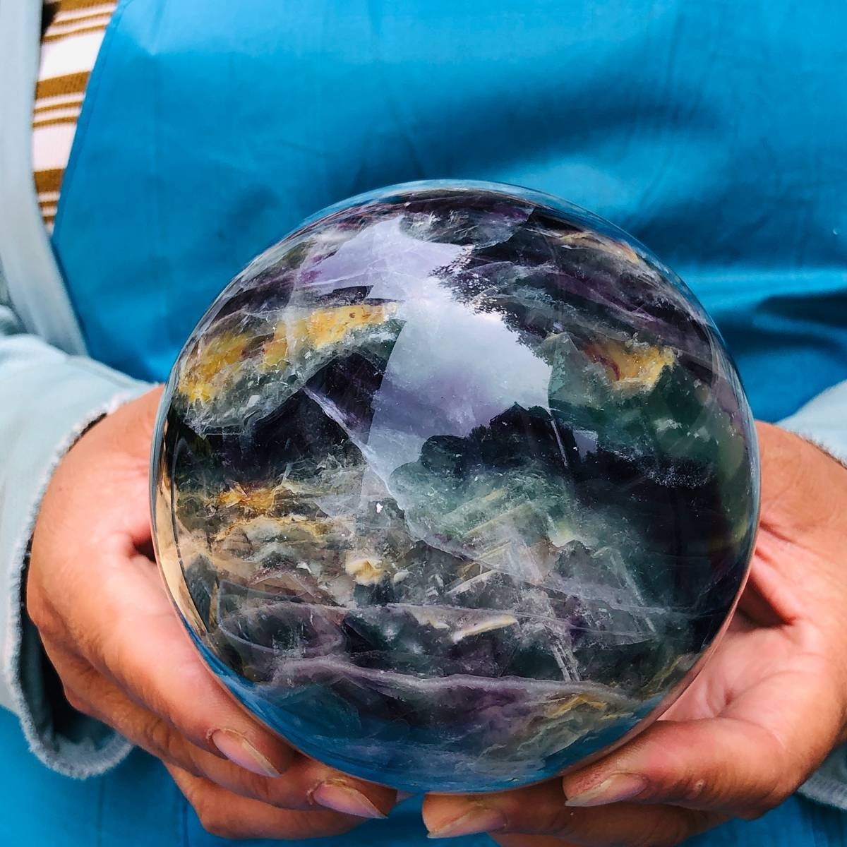 4.09LB Natural Crystal Rainbow Fluorite Sphere Display Ball Reiki Healing