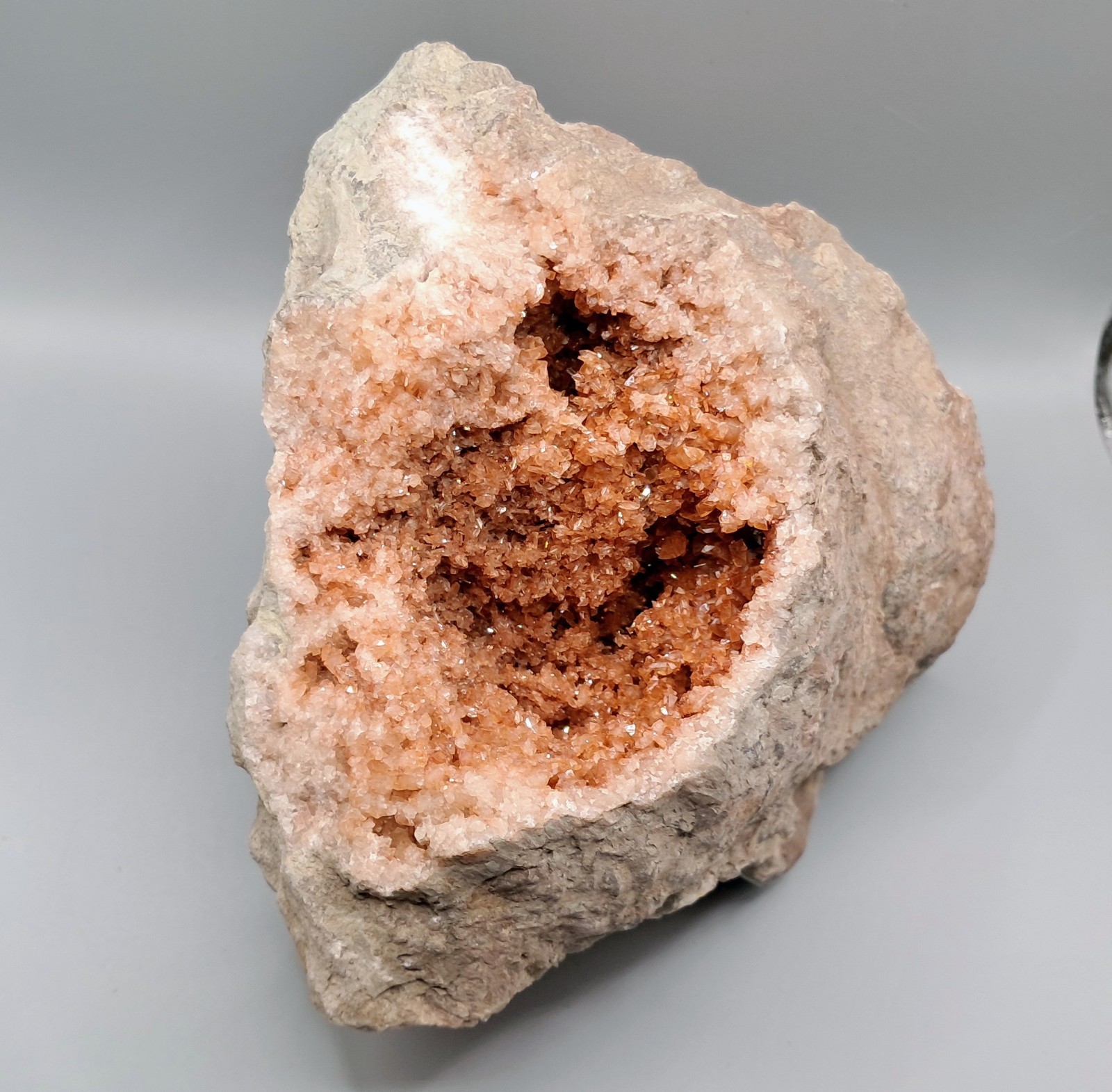 Celestite Geode Orange Crystals, Russia Large Cabinet Specimen