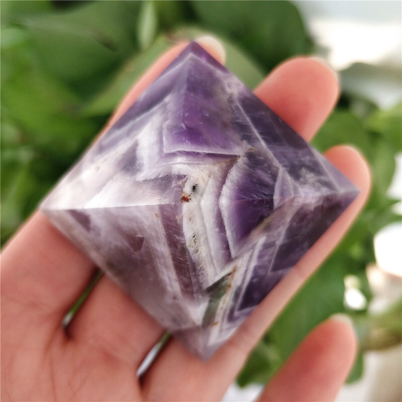 Natural Dreamy Amethyst Quartz Crystal Healing Pyramid Stone Energy Tower Decor