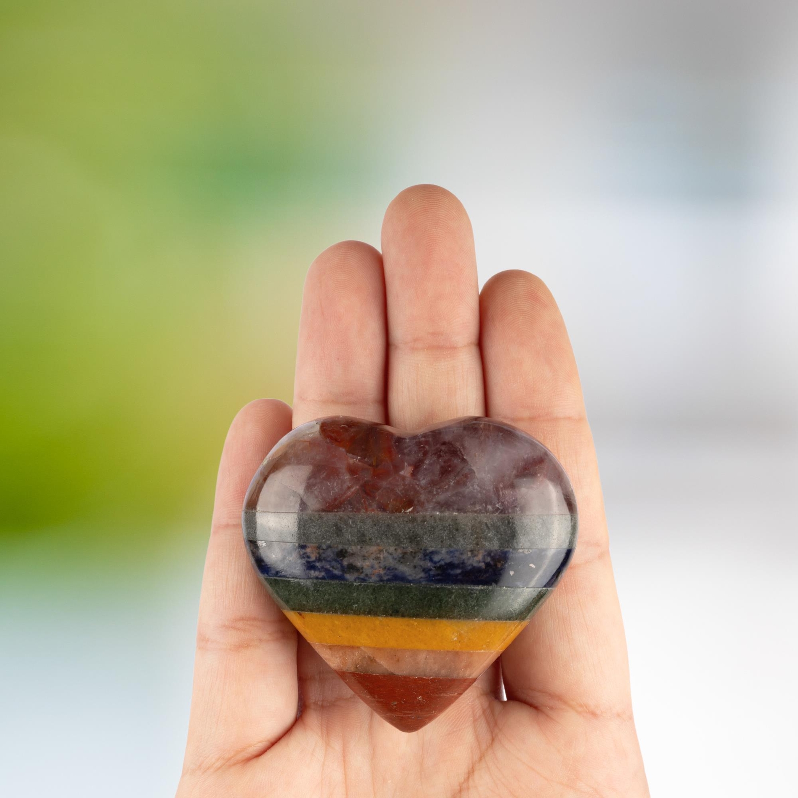 7 Chakra Heart Palm Stone Crystal – Natural Healing Stone for Anxiety Relief & M
