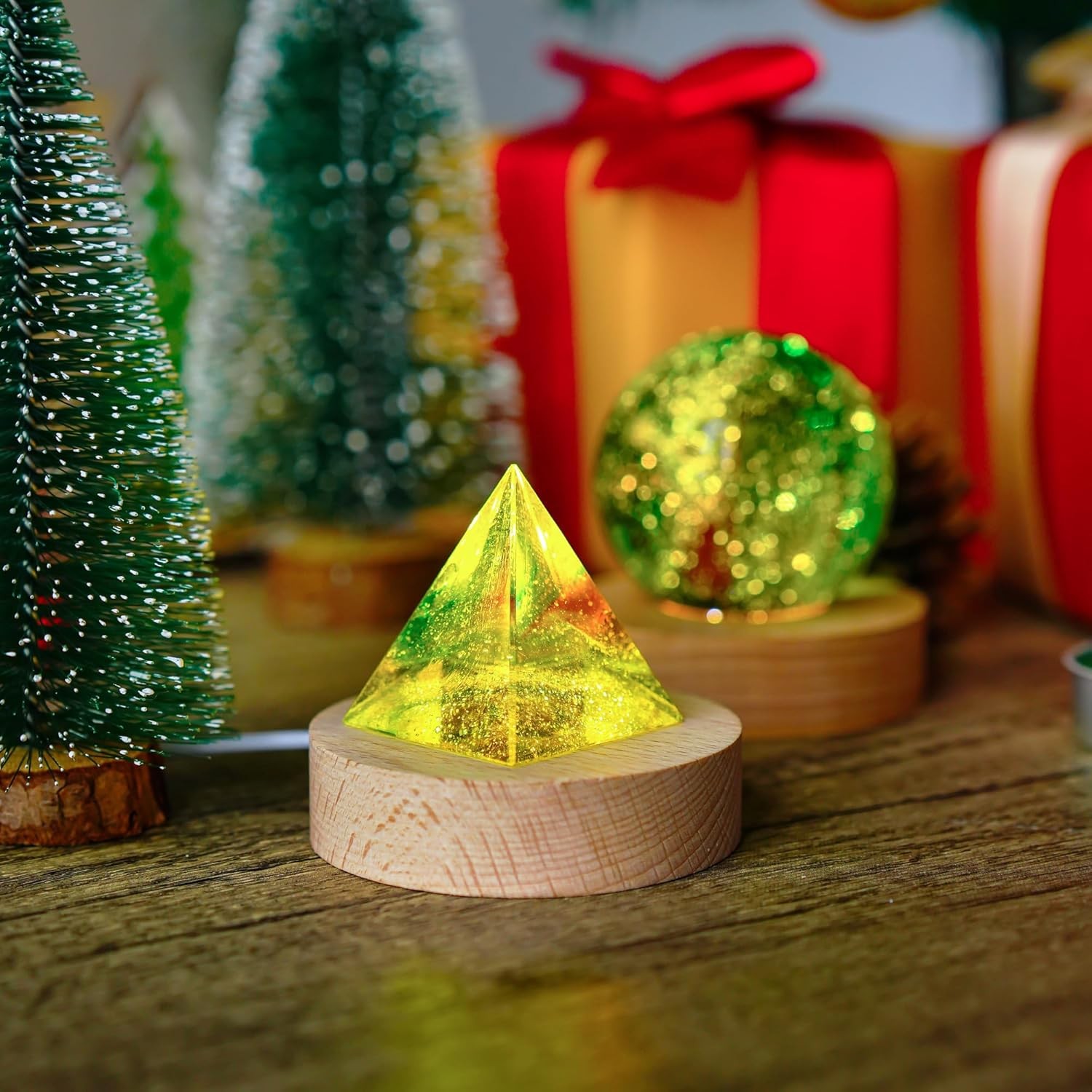 2PCS LED Wood Display Stand for 3D Crystal Glass Resin Art Round Pedestal