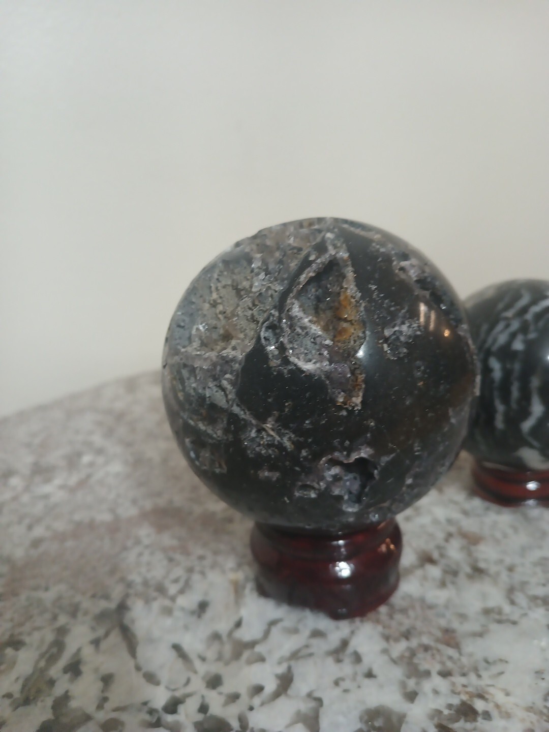 Black Polished Stone Geode Spheres