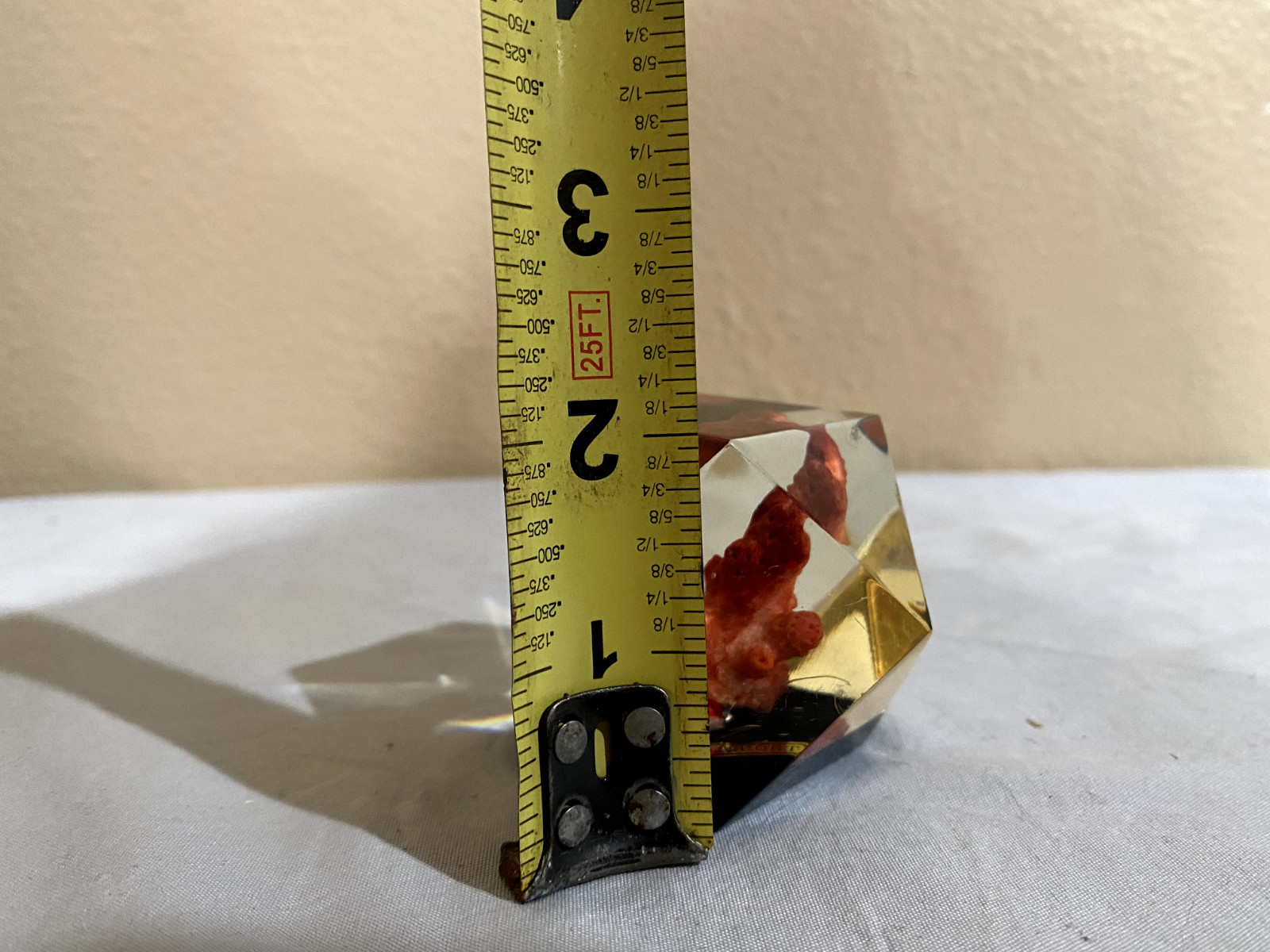 Vtg Lucite Resin 3D Hexagon Red Coral Art Paperweight Freeport (ToteGGG)