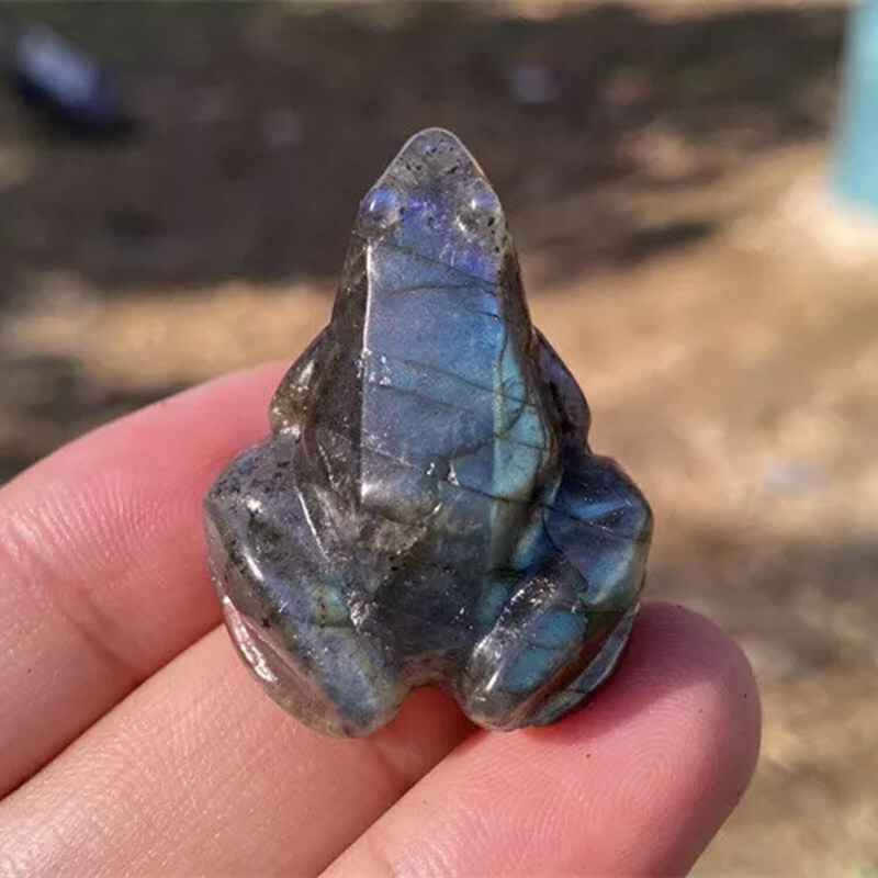 Natural Labradorite Quartz Crystal Stone Frog Carved Healing Reiki Mini Figurine