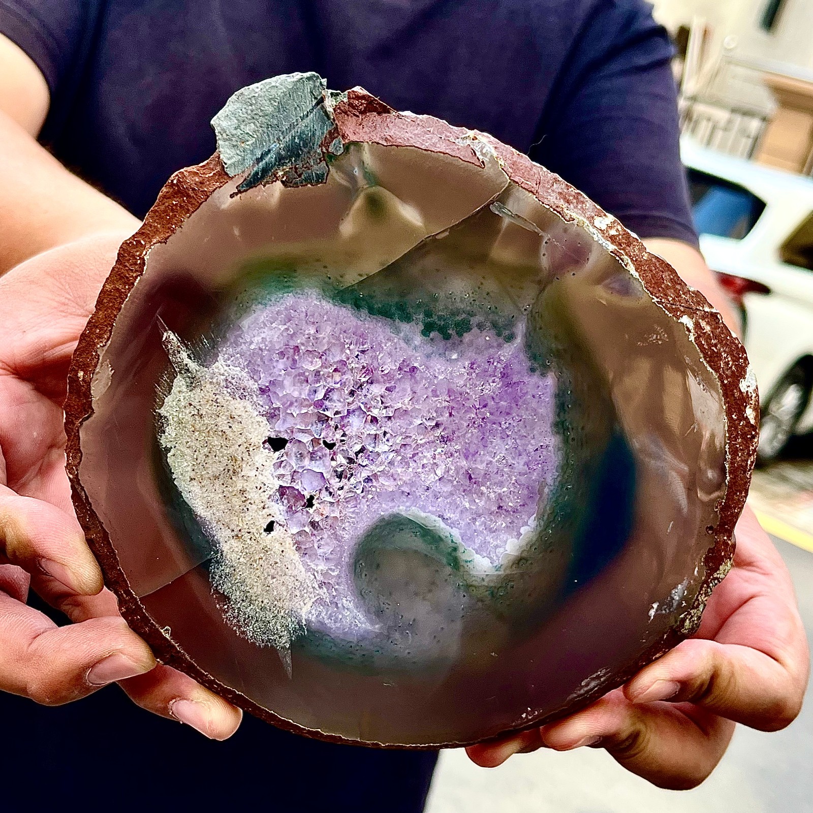 1.08LB Natural Amethyst Agate Crystal Hand cut Piece Specimen Healing