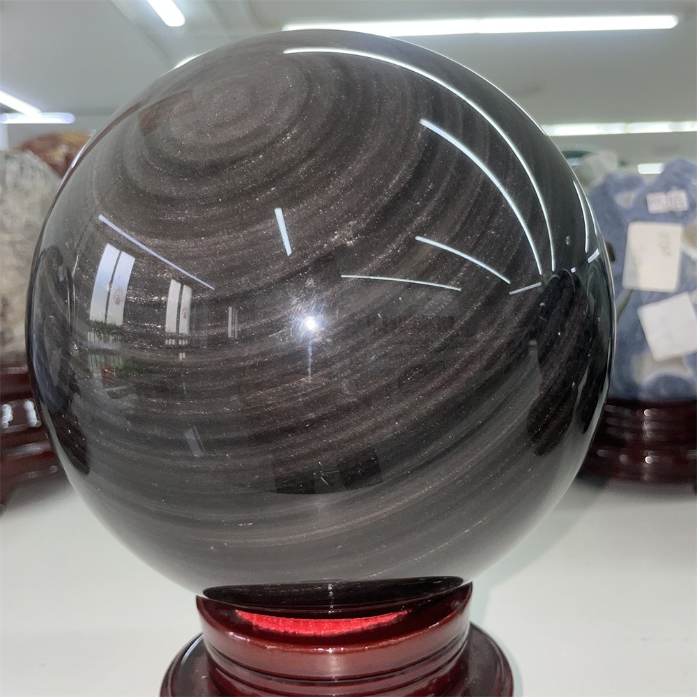 14LB 6.3″ Natural A++ Silver Obsidian Sphere Ball Crystal Quartz Energy Decor