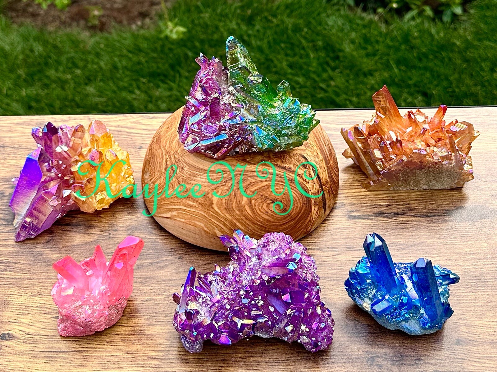 Wholesale Lot 6-7 PCs Mix Aura Lemurian Quartz Cluster Raw Crystal Nice Quality