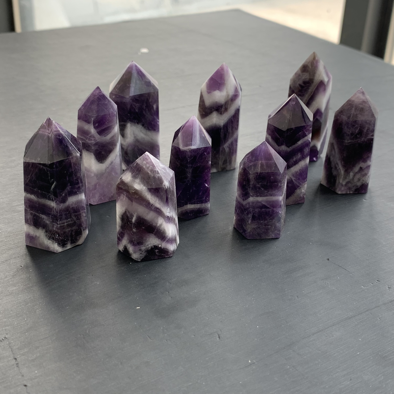 4pcs natural dreamy amethyst quartz obelisk crystal wand point healing 40-55mm
