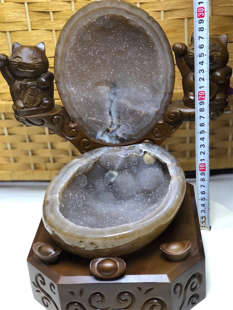 10.5LBNatural Agate Crystal Geode Quartz Bowl Wealth Spirit Energy Healing+Stand