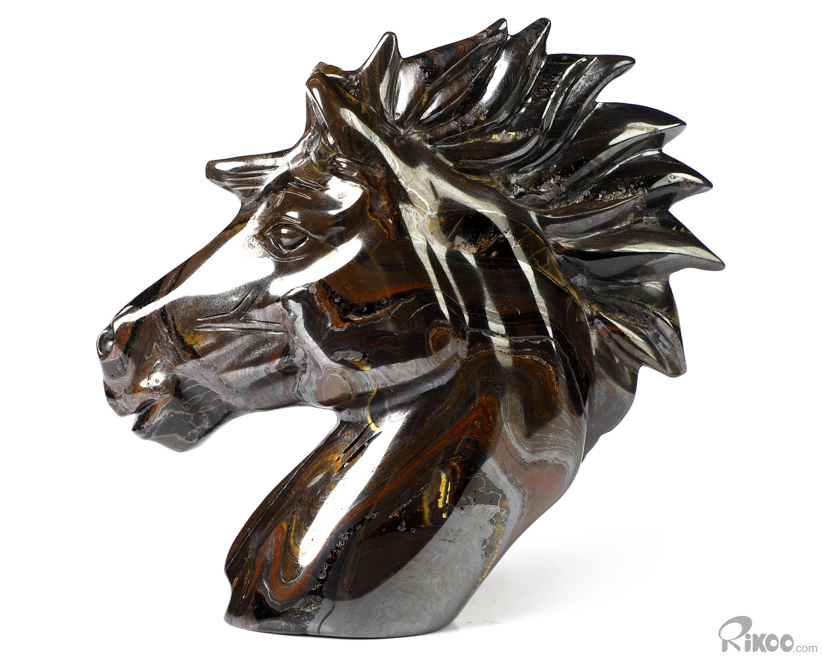3.7″ Gold Tiger Iron Eye Hand Carved Crystal Horse Sculpture, Healing