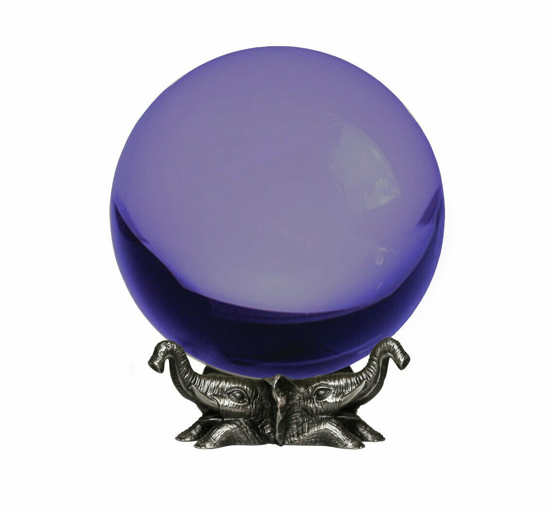 8in Crystal Ball Sphere for Feng Shui, Meditation, Decor, with Elephant Stand.