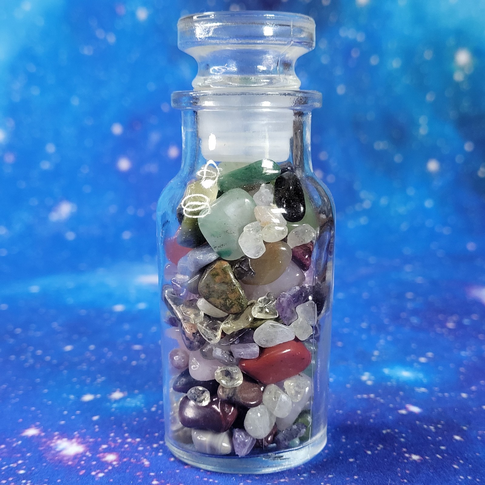 4oz Mixed Crystal Tumbles/Chips in Apothecary Vintage Glass Jar Wagner Spice
