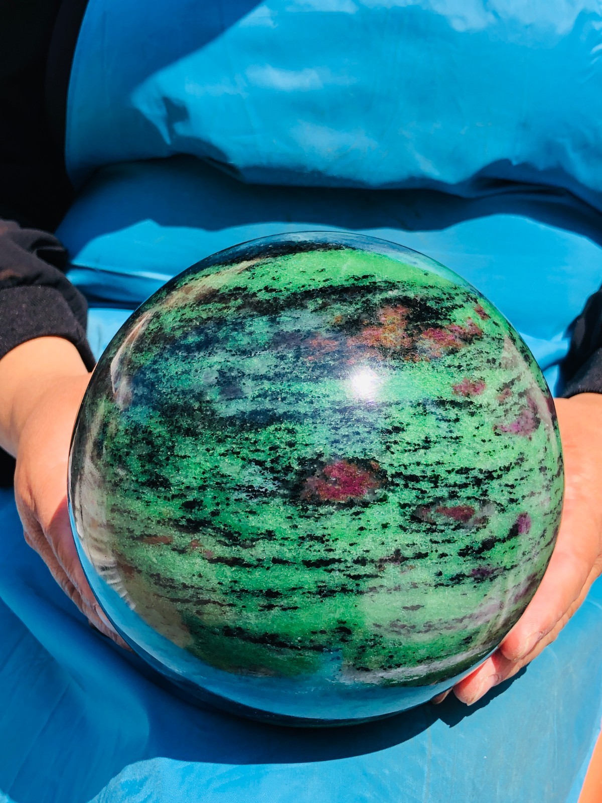 12.29 LB Large Natural Ruby Zoisite Sphere Crystal Healing Stone Specimen 5157