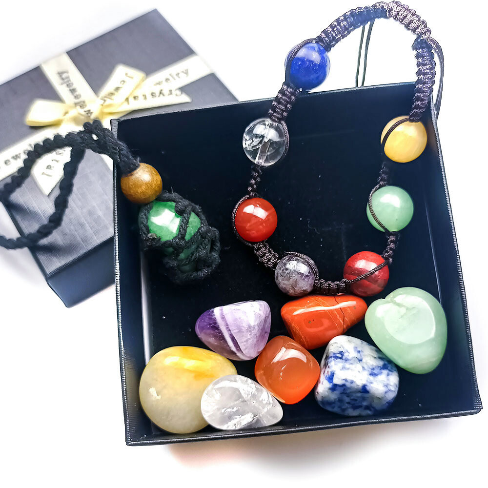 7 Chakra Stone Bracelet Reiki Healing Crystal Natural Gemstone Braided Rope US##