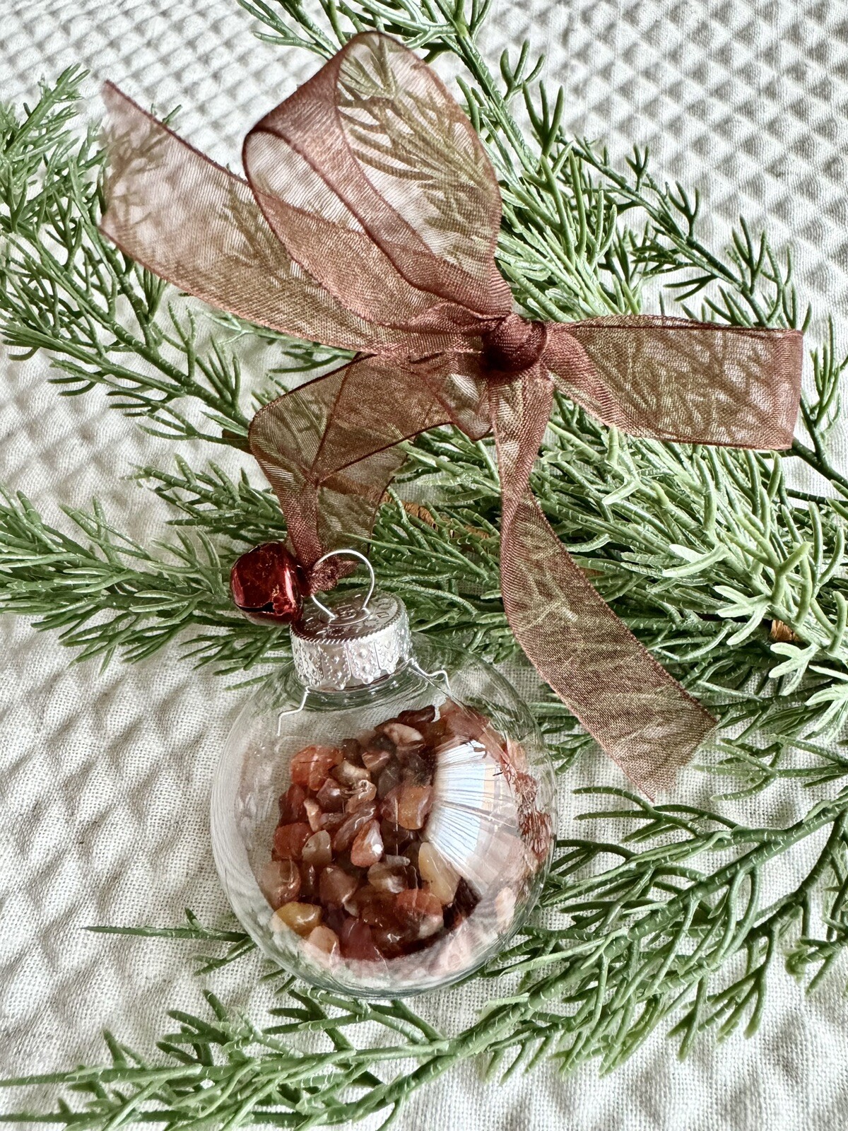 New Christmas Ornament w/ Mini Natural Orange Carnelian Agate Crystals – 1/8 lb