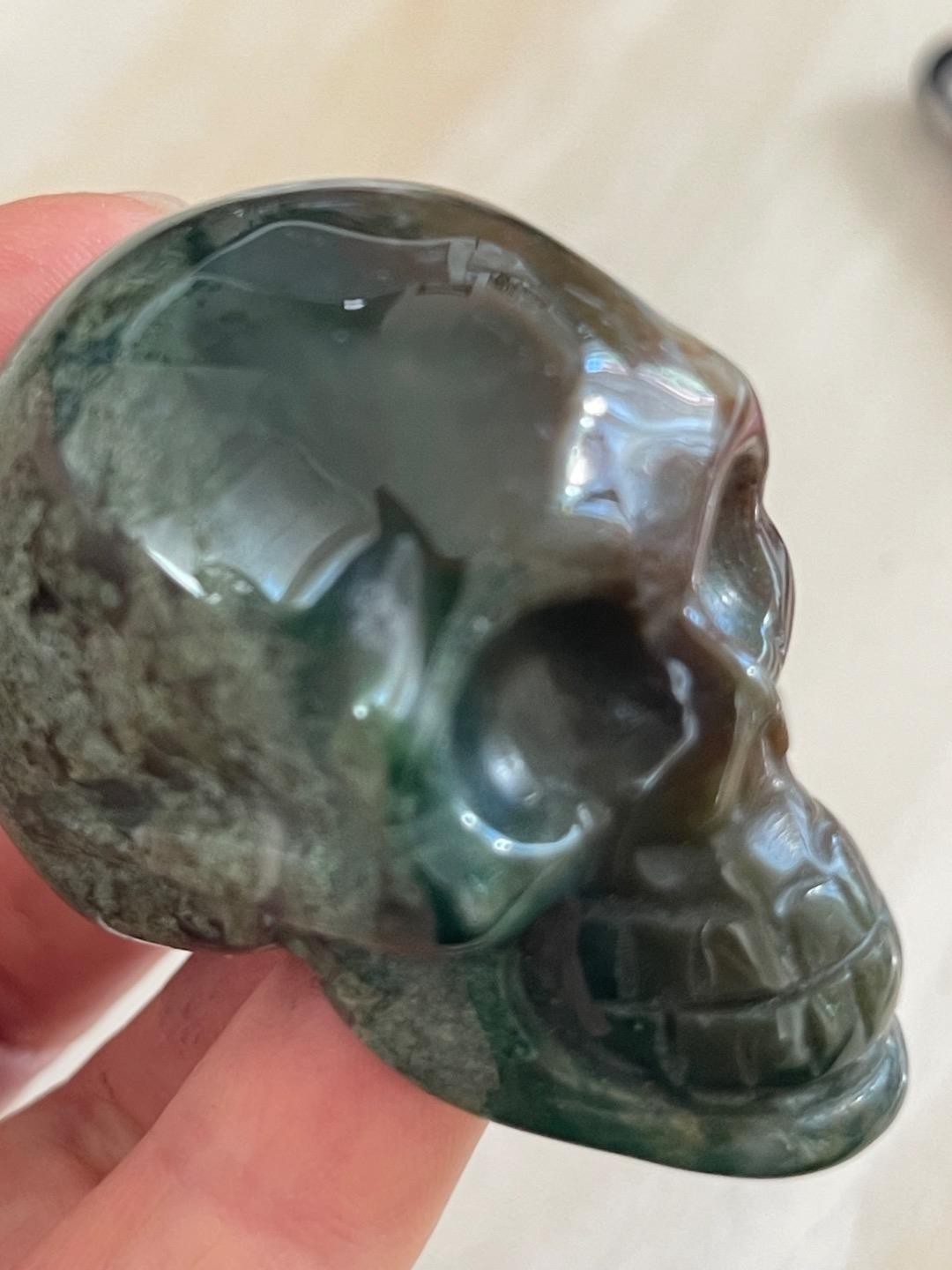 2.0″ Natural green Agate Carved Crystal Skull, Crystal Healing #5113