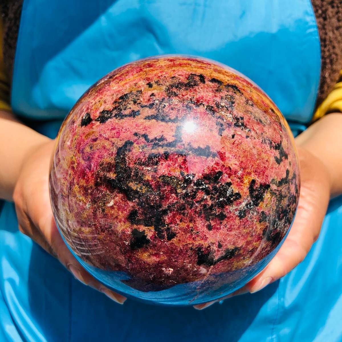 7.67LB Natural Rhodonite Crystal Sphere Pink Black Healing Gem Stone 4791