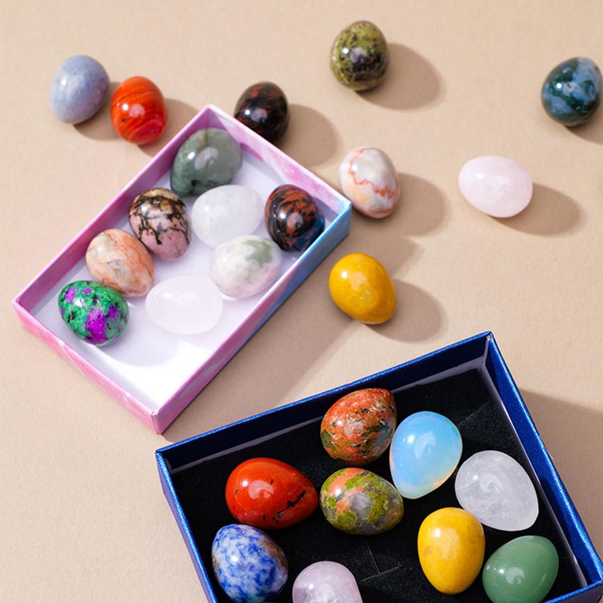 5/7/10pcs /box Natural Crystal Egg Stone Mini Polished Gemstone Jewelry Home Dec