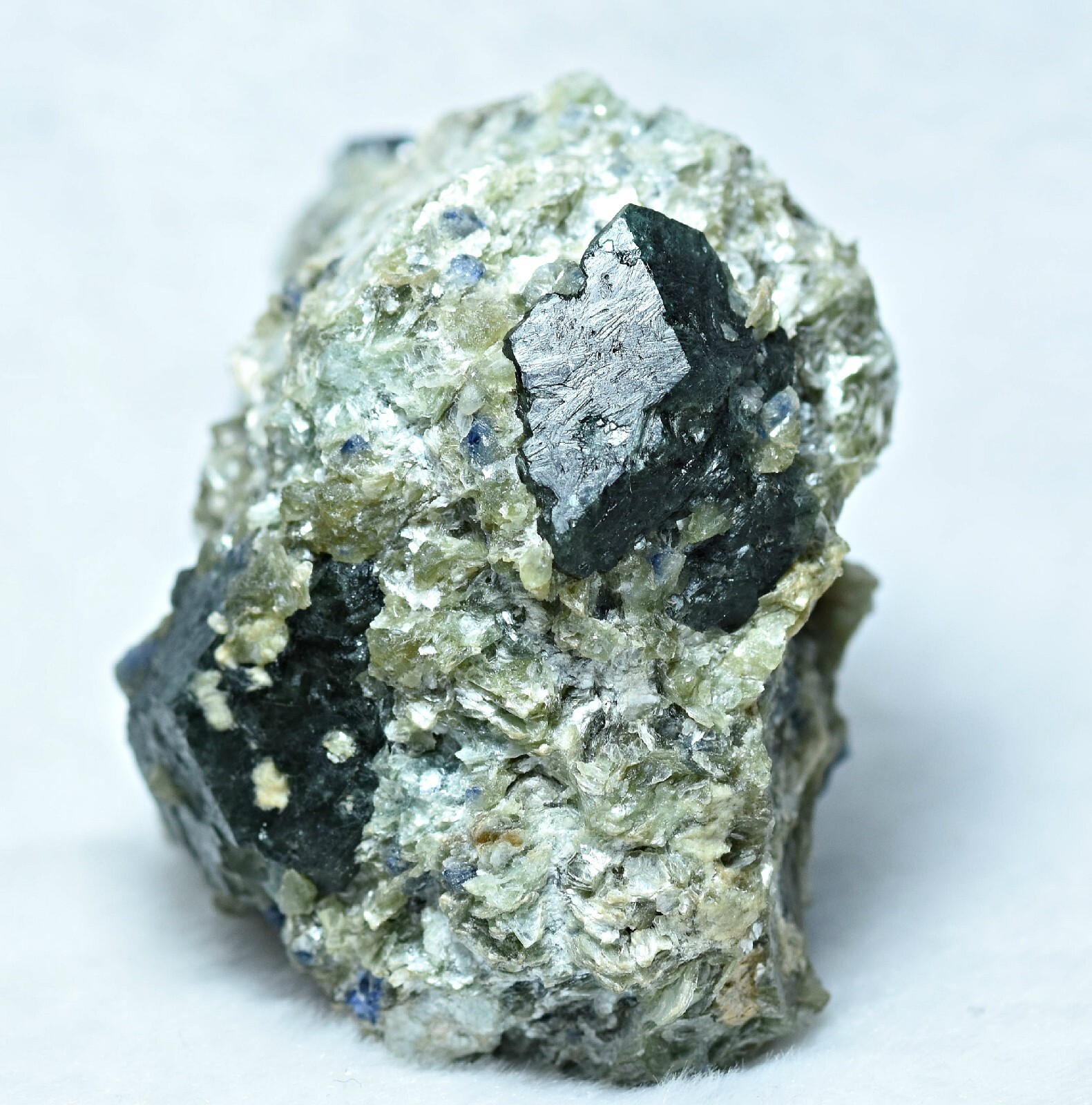 179 Gram Rare Dravite Tourmaline Crystals with Sapphire Crystals On Mica Matrix