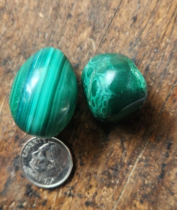 Natural Green MALACHITE Egg Polished and one not egg shaped