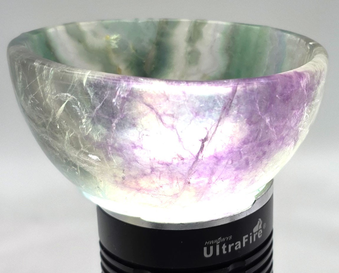 Carved Rainbow Fluorite Bowl Multicolor Crystal Display Specimen