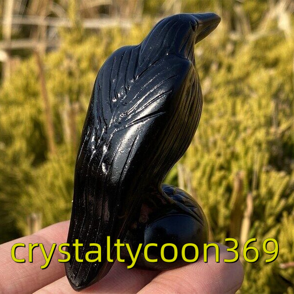 2.2″ Natural Obsidian Carved Crow Quartz Crystal Bird Skull Reiki Healing 1pc