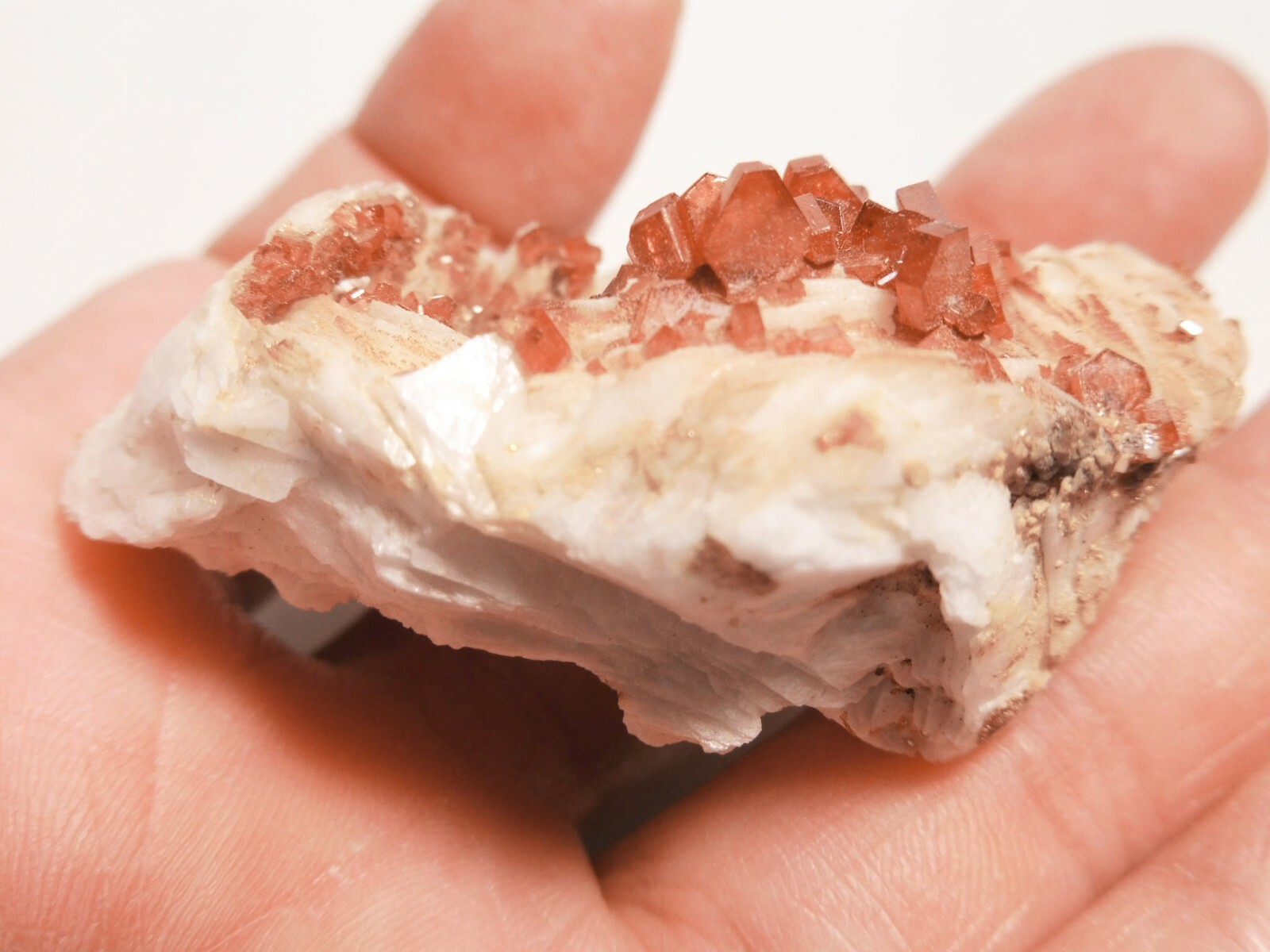 Lustrous Vanadinite on Barite, Mibladen, Midelt, Morocco, 2.0” x 1.7” x 0.8”