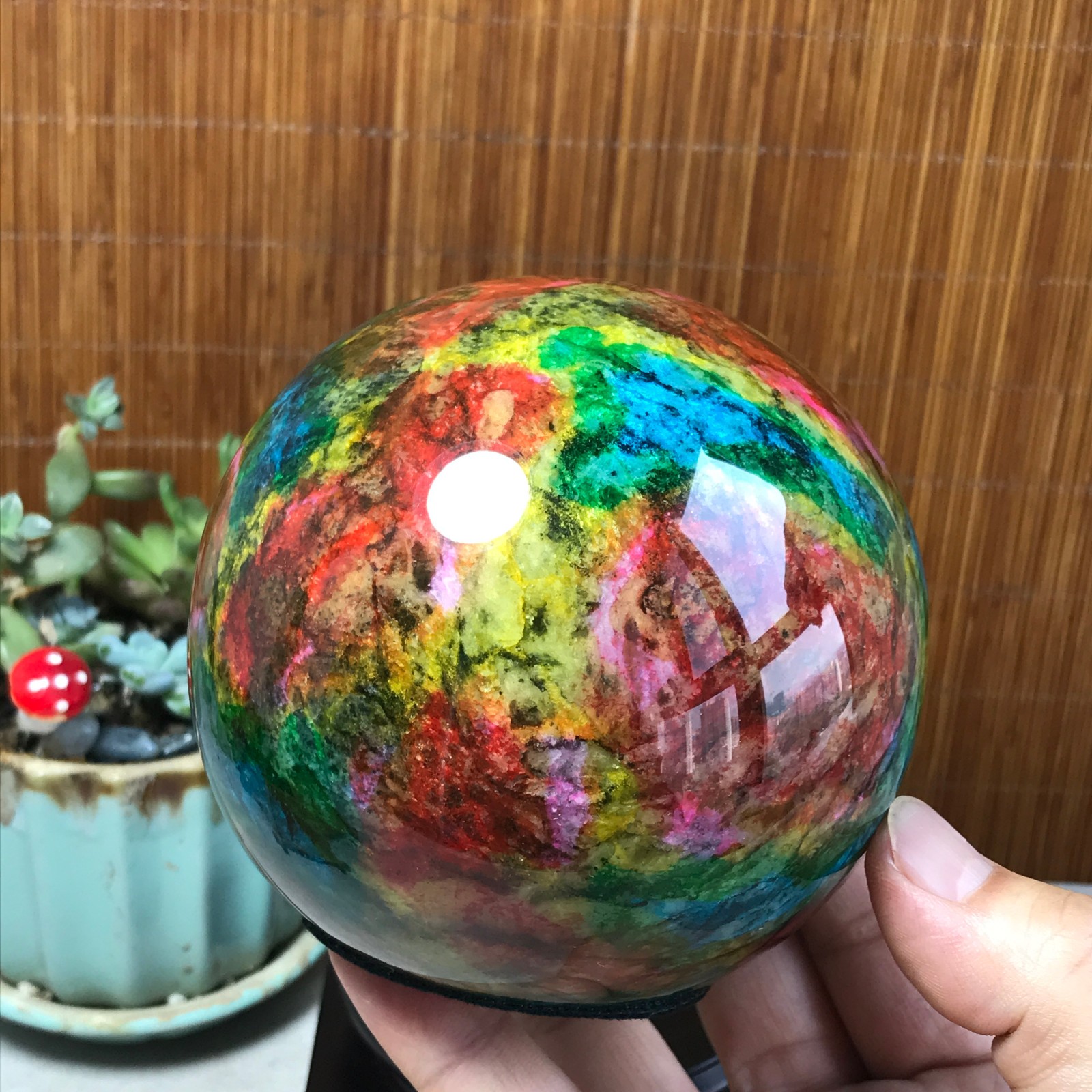 Natural “Seven Colors Jade” sphere Ball -Taiwan China 1.84kg Base Random A5803